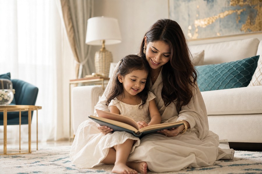 Parent reading with child at home — Chivalry ABA family-centered therapy