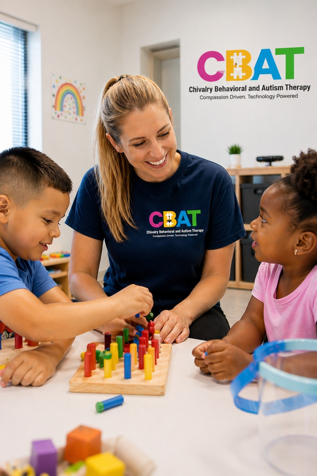 CBAT therapist with children in ABA therapy session at Chivalry Behavioral and Autism Therapy Houston